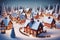 A realistic digital depiction of a snowy Christmas village, 3d style