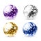 Realistic disco ball set - colorful purple, silver, gold and blue mirror balls