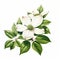 Realistic Dogwood Flower Illustration With Green Leaves