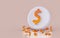 Realistic dollar sign icon on the white glossy background 3d render concpet