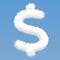 Realistic dollar sign shaped white cloud on blue sky background