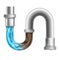Realistic drain pipe. Clogging plumbing 3d pipes under sink or sewerage, liquid cleaner for unclog toilet drains, clean
