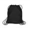 Realistic drawstring bag. Black sport backpack template with ropes, blank accessory rucksack. Vector isolated template