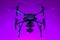 Realistic Drone Quadcopter With Camera Isolated On Bright Violet Background. Modern Videography. 3d rendering