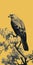 Realistic Eagle On Yellow Tree: A Graphic Illustration Inspired By Kaethe Butcher