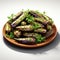 Realistic Eggplant Dish With Seasoning In Wooden Bowl