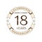 Realistic eighteen years anniversary celebration logo with ring and ribbon on white background. Vector template for your