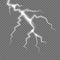 Realistic electric lightning, abstract thunderstorm. Lightning shock isolated on transparent background. Vector illustration