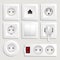Realistic electric wall outlet icon set