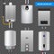 Realistic Electric Water Heater Boiler Transparent Icon Set