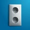 Realistic electric white double socket on blue