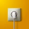 Realistic electric white socket and plug on yellow