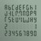 A realistic electronic alphabet from A to Z and numbers. Dial on the screen. Retro green background