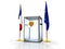 Realistic empty transparent ballot box with voting paper and flag of France and Europe Union, illustration