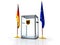 Realistic empty transparent ballot box with voting paper and flag of Germany and Europe Union, illustration