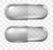 Realistic empty transparent pharmacy capsule pill mockup. Antibiotic, medicine or vitamin drug tablet. Medical pain relief pills