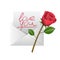 Realistic envelope with letter love you and flower rose for valentine day or wedding