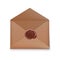 Realistic envelope, open envelope with wax seal, envelope with Stamp isolated on white background. Vector illustration mockup