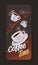 realistic espresso coffee in white cups hot americano drink lettering poster