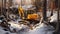 Realistic Excavator Painting In Snow Covered Woods