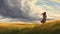 Realistic Fantasy Art: Woman Walking In Thunderous Meadow