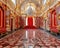 realistic fantasy red interior of the royal palace.