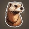 Realistic Ferret Cartoon Badge On Brown Background