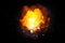 Realistic fiery bomb bright explosion with sparks and smoke