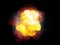 Realistic fiery bomb explosion with white sparks and orange smoke