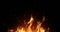 Realistic fire flames burn with ash rise movement frame on black background, with