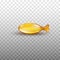 Realistic fish shaped golden capsule for Omega 3 vitamin oral supplement.