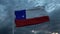 Realistic flag of Chile waving in the wind against deep heavy stormy sky