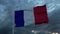 Realistic flag of France waving in the wind against deep heavy stormy sky. 3d illustration