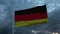 Realistic flag of Germany waving in the wind against deep heavy stormy sky. 3d illustration