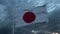 Realistic flag of Japan waving in the wind against deep heavy stormy sky. 3d illustration