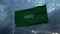 Realistic flag of Saudi Arabia waving in the wind against deep heavy stormy sky. 3d illustration