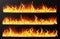 Realistic flame borders. Burning horizontal fire flame, red burning blaze border, fiery burning line isolated vector