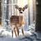 Realistic Flat Illustration. Majestic Cute Deer in a Snowy Forest