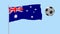 Realistic fluttering flag of Australia and soccer ball flying around on a transparent background, 3d rendering, PNG format with Al