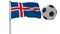 Realistic fluttering flag of Iceland and soccer ball flying around on a white background, 3d rendering.