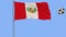 Realistic fluttering flag of Peru and soccer ball flying around on a blue background, 3d rendering.