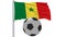 Realistic fluttering flag of Senegal and soccer ball flying around on a white background, 3d rendering.