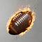 Realistic football ablaze in flames against a white backdrop