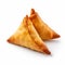Realistic Fried Samosa On White Background - High Resolution