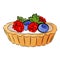 Realistic fruit cupcake. Blueberry, mint, raspberry and yogurt or cream sauce in the shortbread cup. Isolated on the