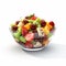 Realistic Fruit Salad In Glass Bowl With Chocolate On White Background