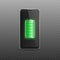 Realistic full green battery icon on black mobile phone screen