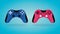 Realistic Gamepad. Blue and pink video game controllers. Vector illustration.