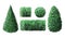 Realistic garden bushes. Topiary gardener fence, geometrical tree crown bush foliage nature green seasonal shrub, green