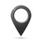 Realistic geolocation map pin code icon. The geolocation icon is silver with highlights and shadows on a white